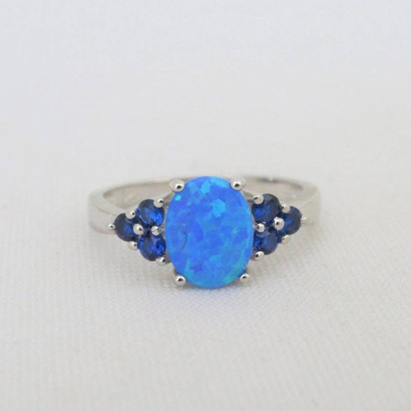 Vintage Sterling Silber Blauer Opal & Saphir Ring Größe 9 von wandajewelry2013