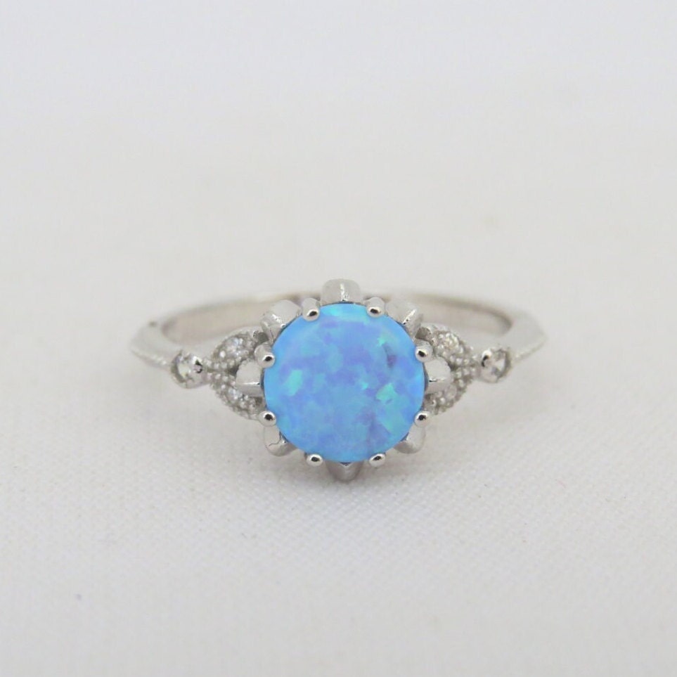 Vintage Sterling Silber Blauer Opal & Topas Ring Größe 7 von wandajewelry2013