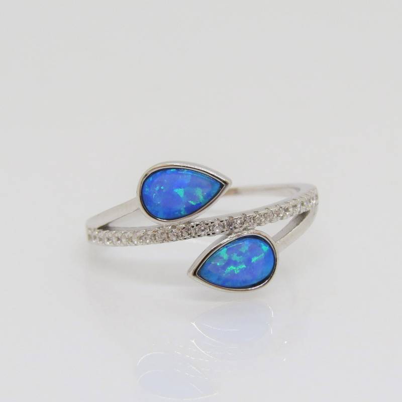 Vintage Sterling Silber Blauer Opal & Weißer Topas By Pass Ring Größe 7 von wandajewelry2013