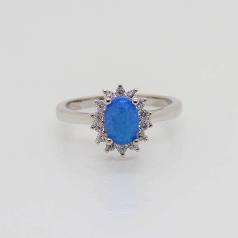 Vintage Sterling Silber Blauer Opal & Weißer Topas Ring Größe 7 von wandajewelry2013