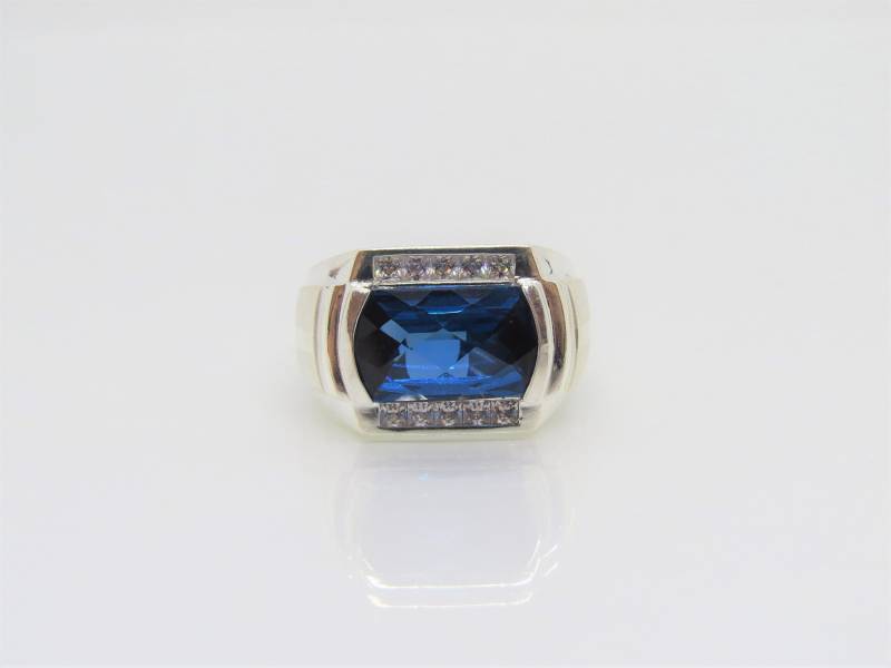 Vintage Sterling Silber Blauer Saphir & Weiß Topas Herren Ring Gr. 8, 5 von wandajewelry2013