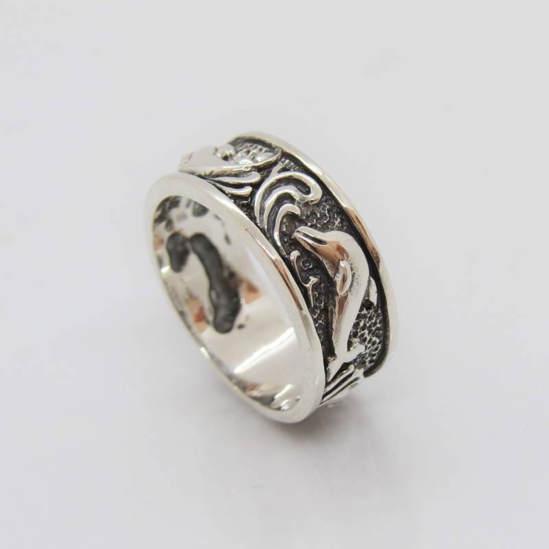 Vintage Sterling Silber Delfin Bandring Größe 10 von wandajewelry2013