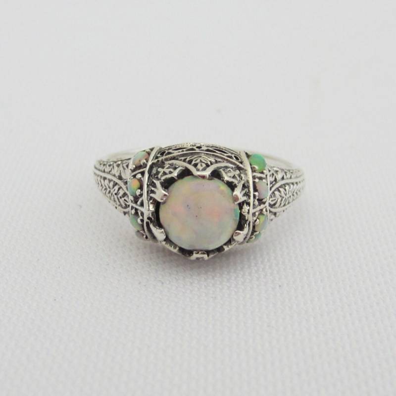 Vintage Sterling Silber Feuer Opal Filigran Ring Größe 24cm von wandajewelry2013