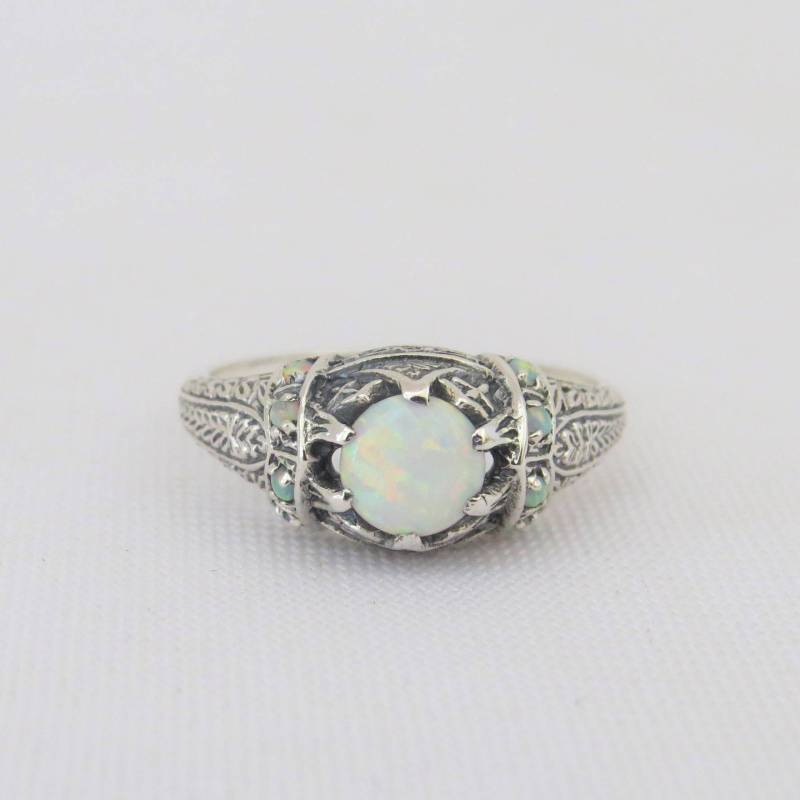 Vintage Sterling Silber Feuer Opal Filigran Ring Größe 6 von wandajewelry2013