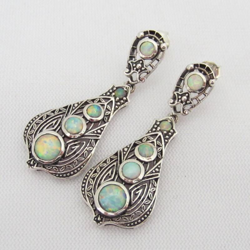 Vintage Sterling Silber Feuer Opal Filigrane Ohrringe von wandajewelry2013
