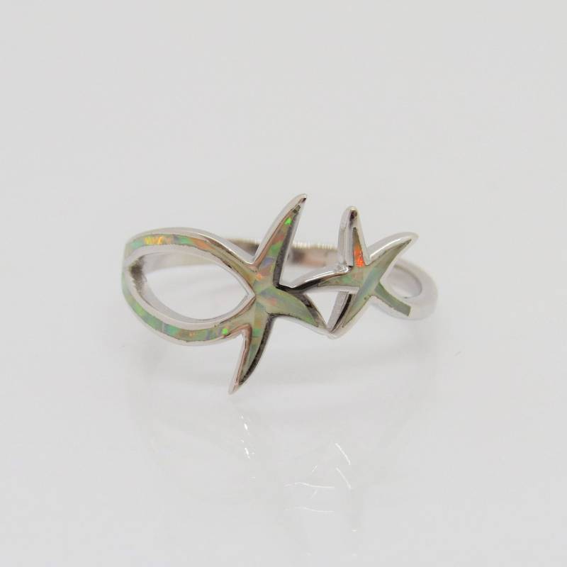 Vintage Sterling Silber Feueropal Seestern Ring Größe 8 von wandajewelry2013