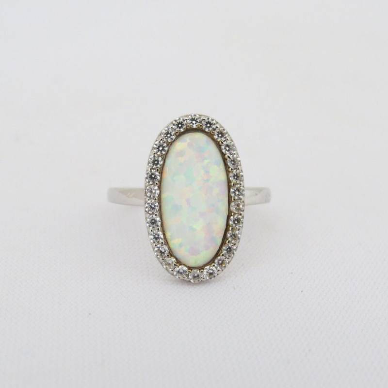 Vintage Sterling Silber Feueropal & Weißer Topas Halo Ring Größe 5 von wandajewelry2013