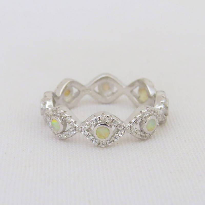 Vintage Sterling Silber Feueropal & Weißer Topas Twisted Bandring Größe 7, 5 von wandajewelry2013