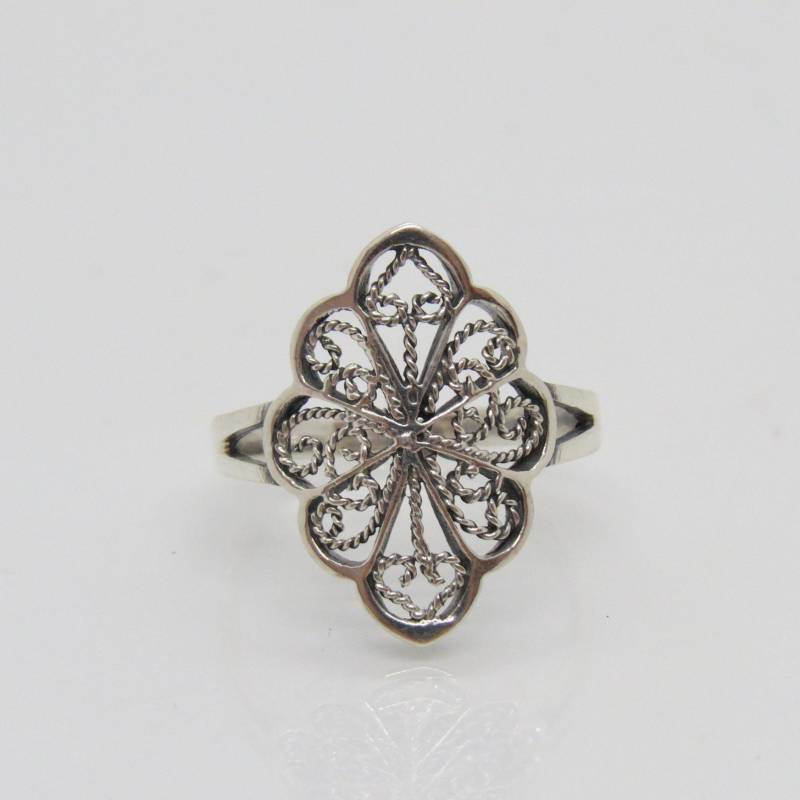 Vintage Sterling Silber Filigran Ring Größe 24cm von wandajewelry2013