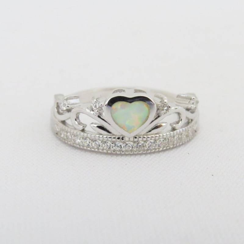 Vintage Sterling Silber Inlay Feueropal & Topas Krone Ring Größe 9 von wandajewelry2013