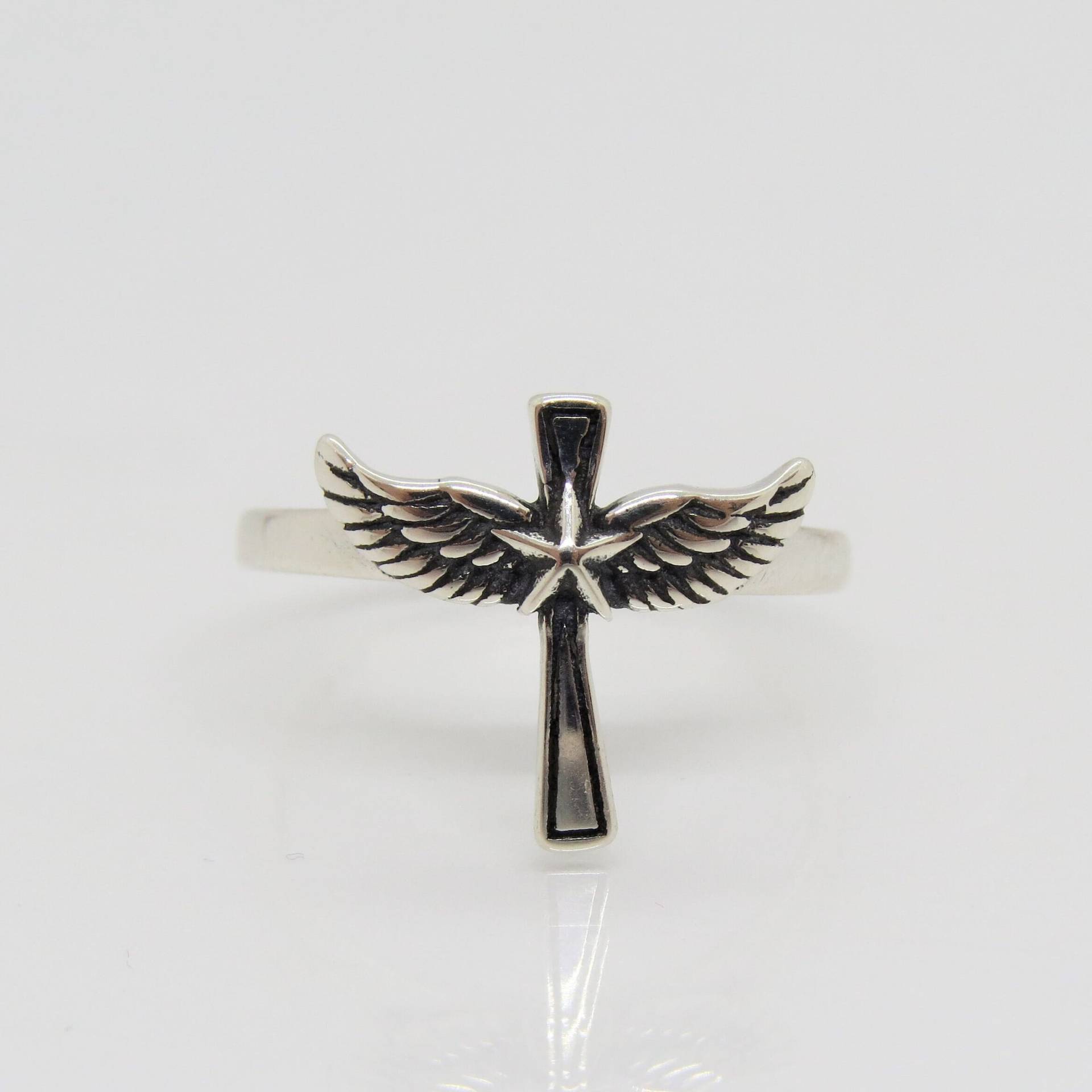 Vintage Sterling Silber Kreuz Engelsflügel Ring Größe 7 von wandajewelry2013
