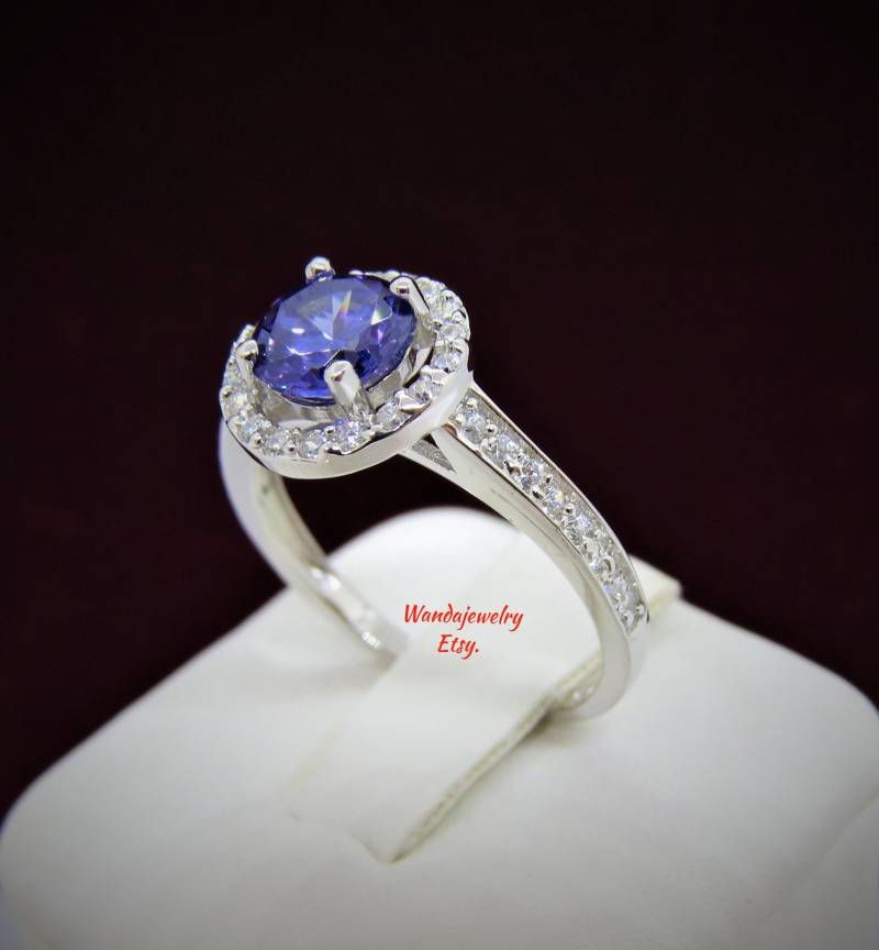 Vintage Sterling Silber Lab Tansanit & Weißer Topas Ring Größe 7 von wandajewelry2013