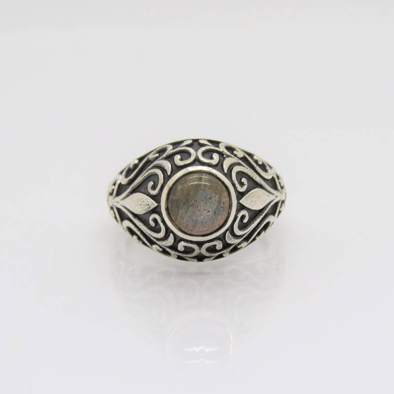 Vintage Sterling Silber Labradorit Geschnitzte Kuppel Ring Größe 8 von wandajewelry2013
