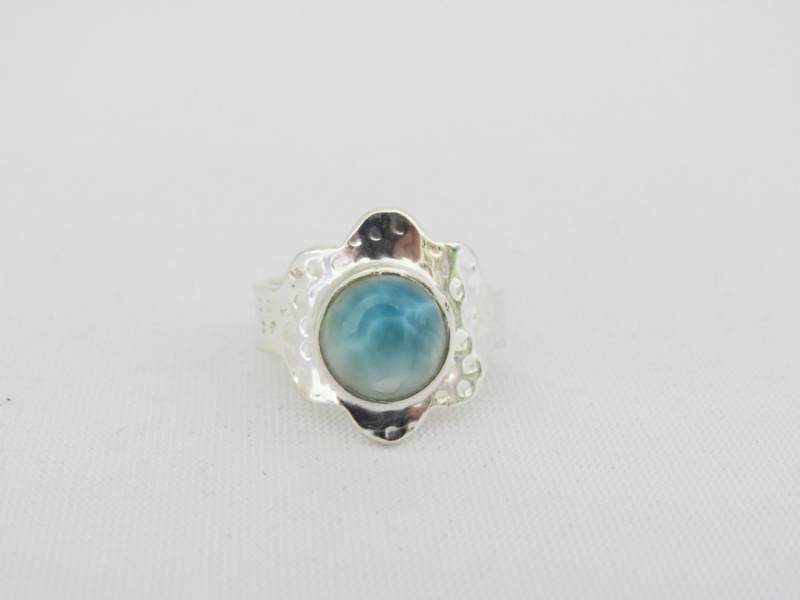 Vintage Sterling Silber Larimar Gehämmert Ring Größe 7 von wandajewelry2013
