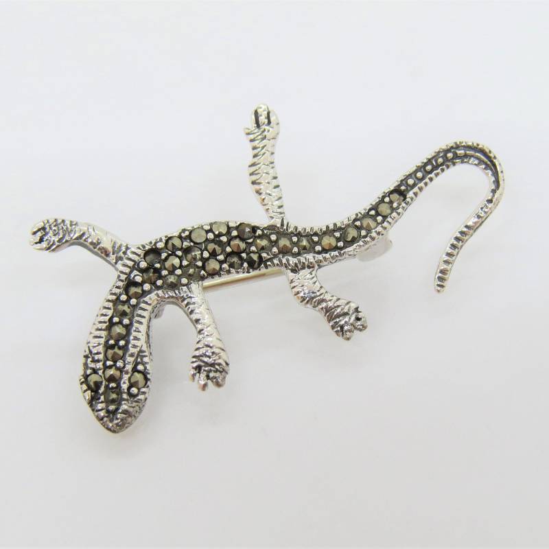 Vintage Sterling Silber Markasit Gecko Pin Brosche Vintage Sterling Silber Markasit Gecko Pin Brosche von wandajewelry2013