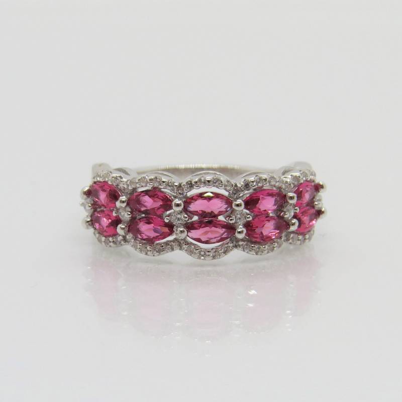 Vintage Sterling Silber Marquise Cut Ruby & White Topaz Ring Größe 9 von wandajewelry2013