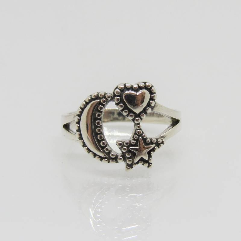 Vintage Sterling Silber Mond Stern Herz Ring Größe 5 von wandajewelry2013