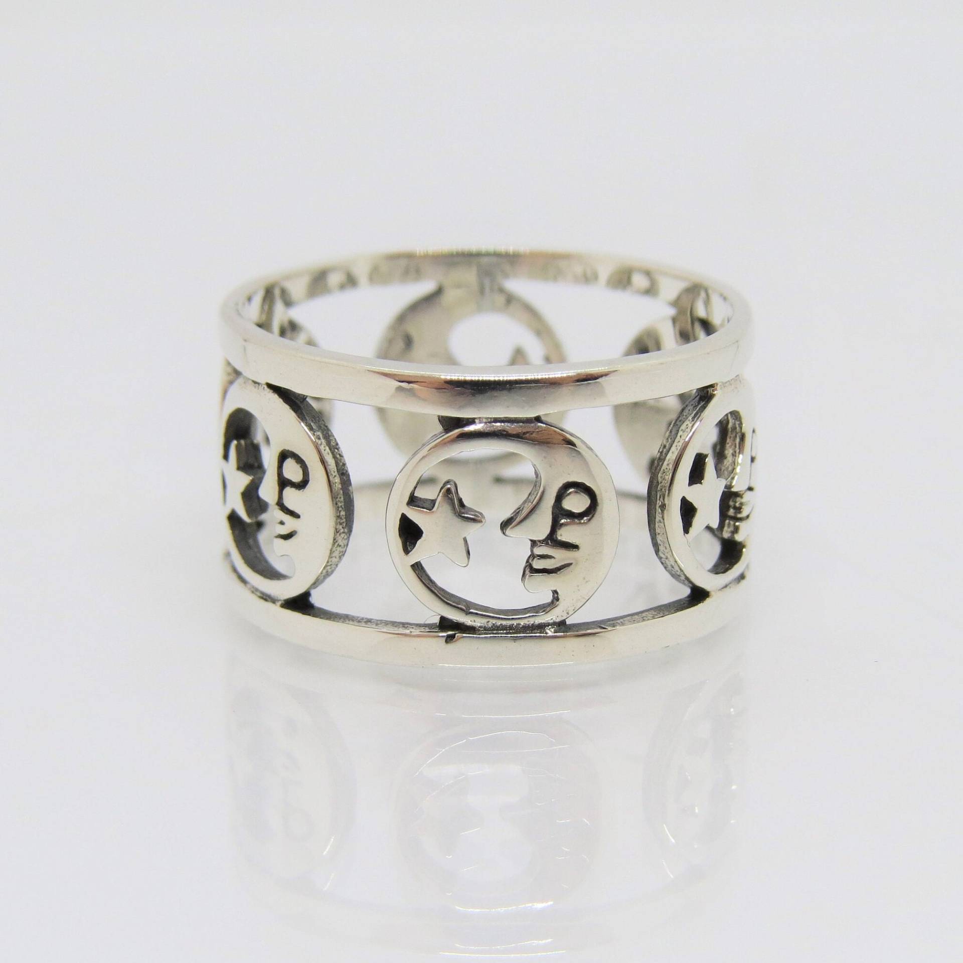 Vintage Sterling Silber Mond & Stern Bandring Größe 7, 5 von wandajewelry2013