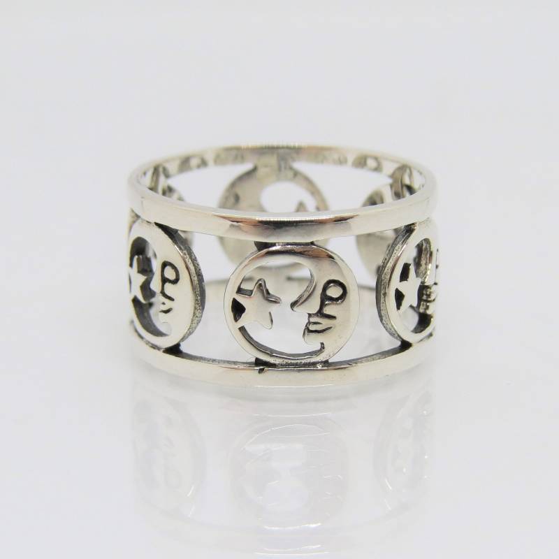 Vintage Sterling Silber Mond & Stern Bandring Größe 7, 5 von wandajewelry2013