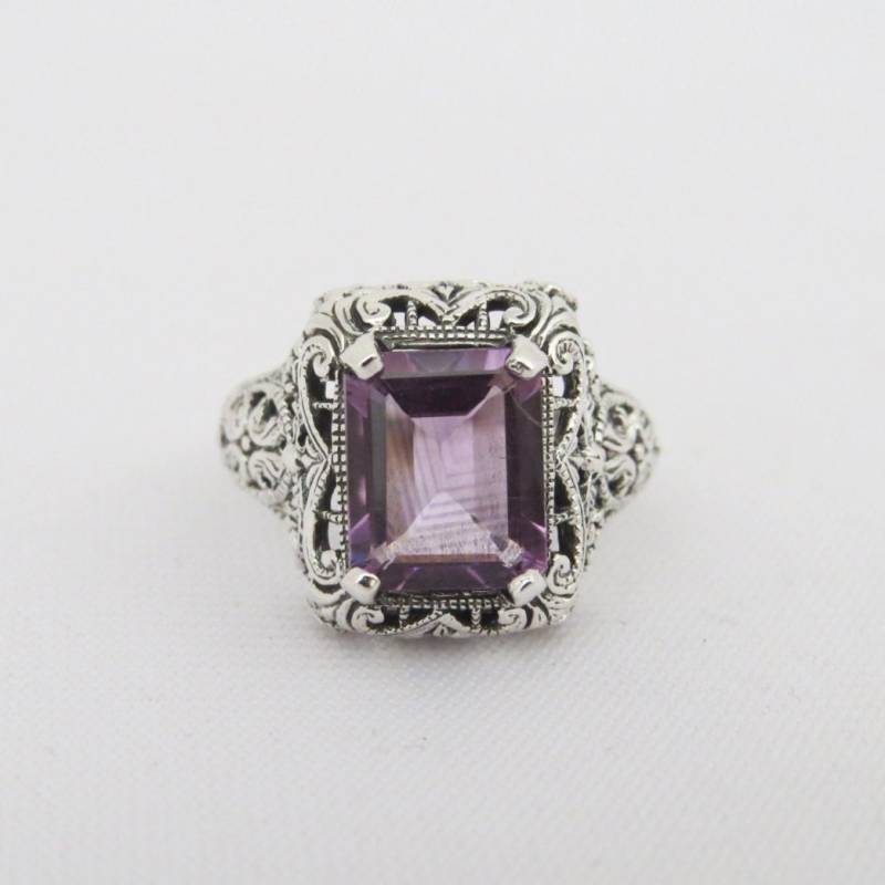 Vintage Sterling Silber Natürliche Amethyst Filigraner Ring Größe 8 von wandajewelry2013