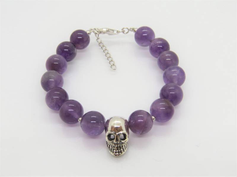Vintage Sterling Silber Natürliche Amethyst Perle Schädel Armband 8 1/2 "' von wandajewelry2013