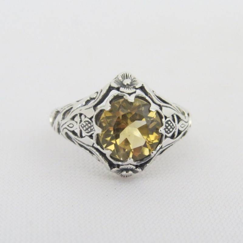 Vintage Sterling Silber Natürliche Citrin Blume Filigran Ring Größe 20 von wandajewelry2013