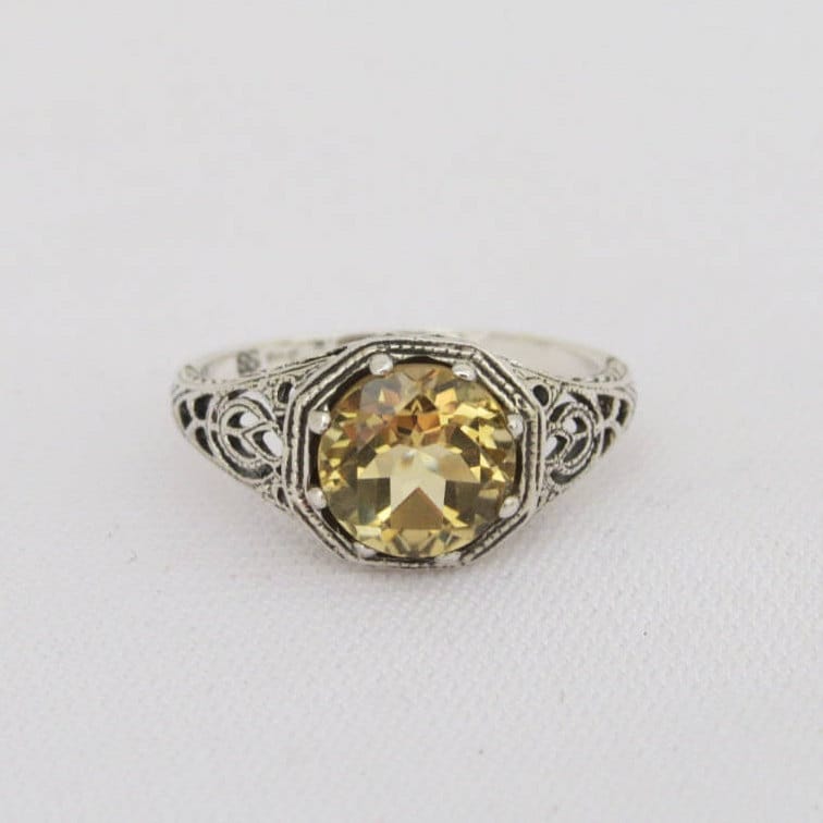 Vintage Sterling Silber Natürliche Citrin Filigrane Ring Größe 9 von wandajewelry2013