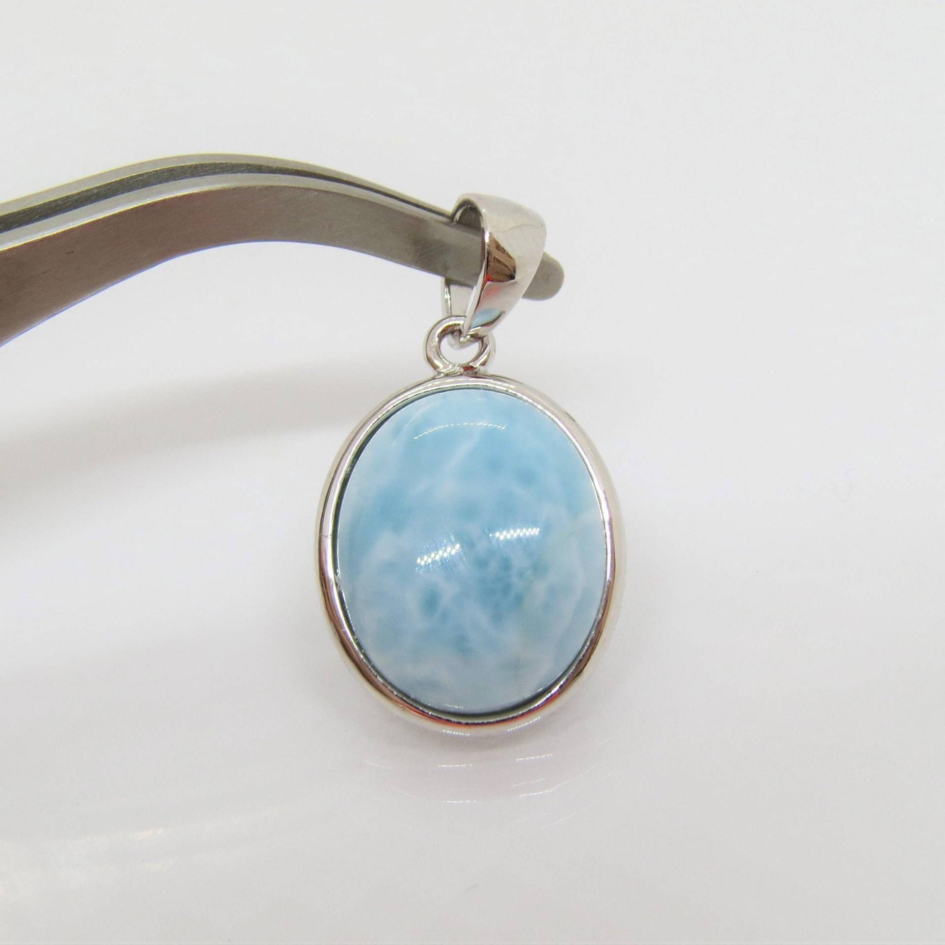Vintage Sterling Silber Natürliche Oval Larimar Anhänger von wandajewelry2013