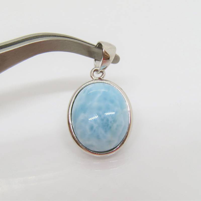 Vintage Sterling Silber Natürliche Oval Larimar Anhänger von wandajewelry2013