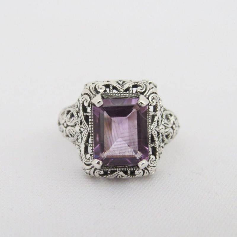 Vintage Sterling Silber Natürlicher Amethyst Filigran Ring Größe 10 von wandajewelry2013