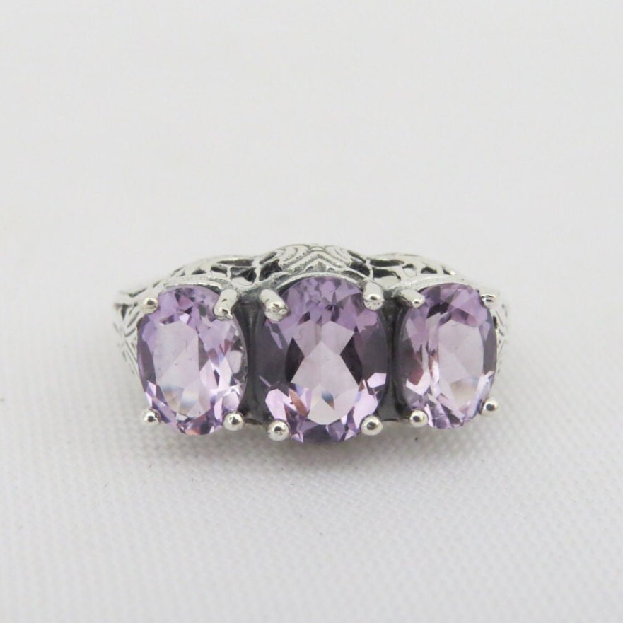 Vintage Sterling Silber Natürlicher Amethyst Filigran Ring Größe 7 von wandajewelry2013