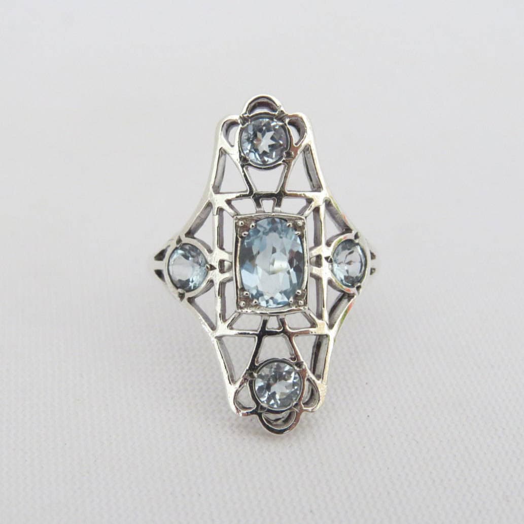 Vintage Sterling Silber Natürlicher Aquamarin Langer Ring Größe 6 von wandajewelry2013