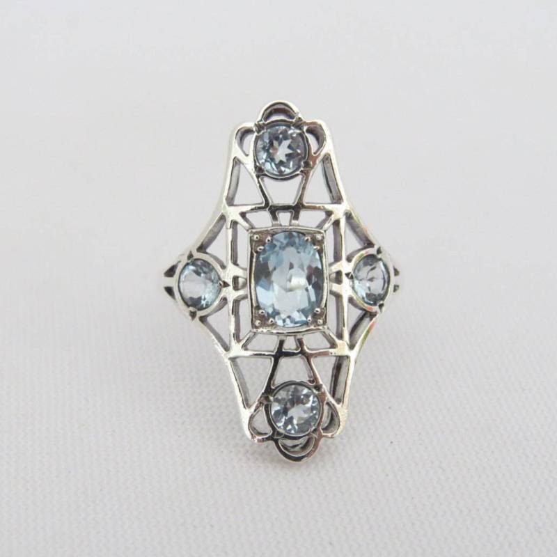 Vintage Sterling Silber Natürlicher Aquamarin Langer Ring Größe 6 von wandajewelry2013