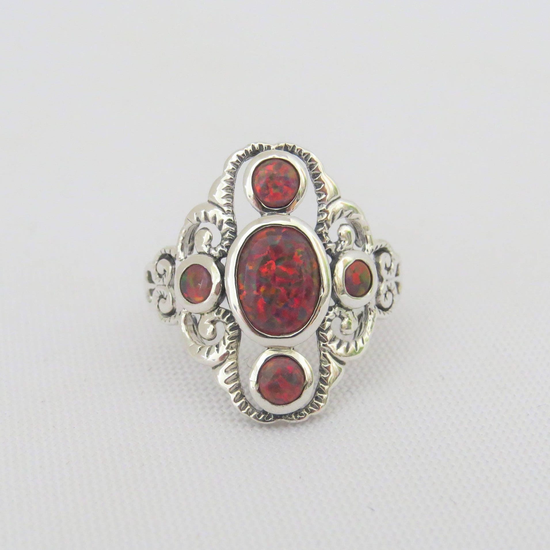 Vintage Sterling Silber Orange Feuer Opal Filigran Ring Größe 8 von wandajewelry2013