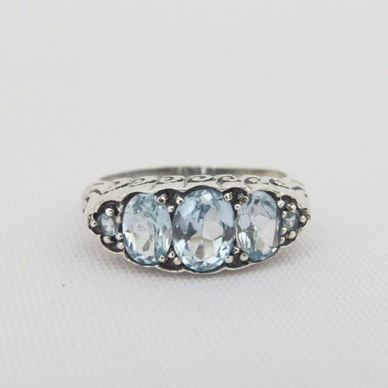 Vintage Sterling Silber Oval Aquamarin Geschnitzte Ring Größe 8 von wandajewelry2013