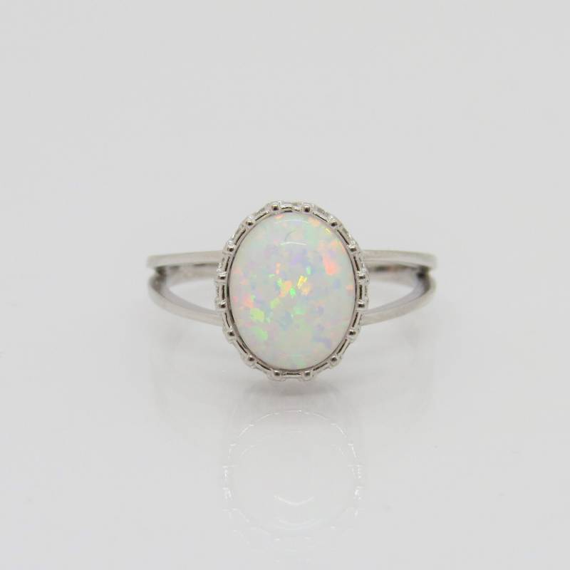 Vintage Sterling Silber Oval Weißer Opal Krone Ring Größe 7 von wandajewelry2013