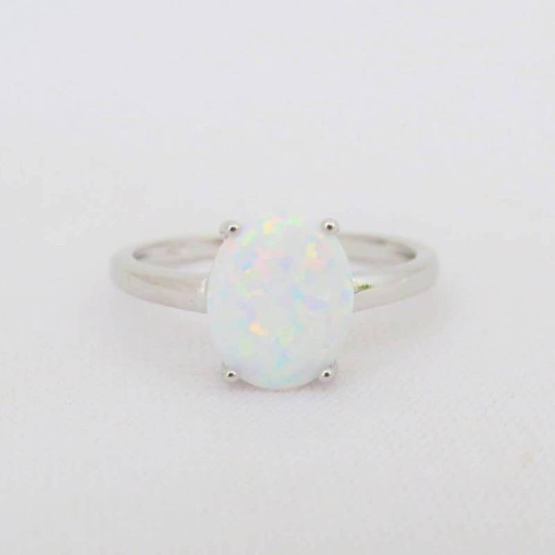 Vintage Sterling Silber Oval Weißer Opal Ring Größe 10 von wandajewelry2013