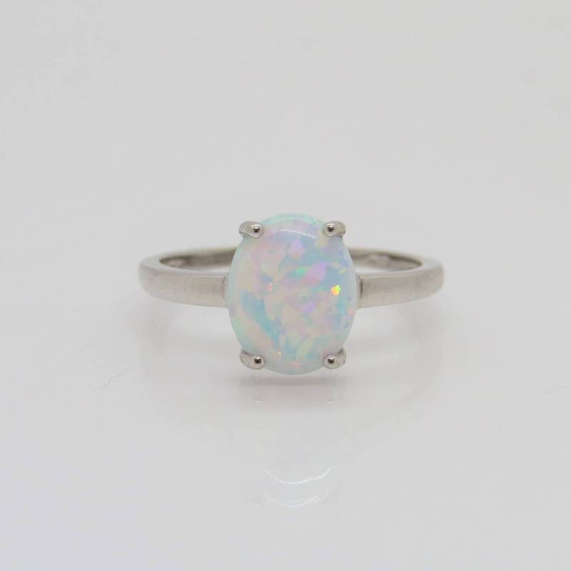 Vintage Sterling Silber Oval Weißer Opal Ring Größe 7 von wandajewelry2013