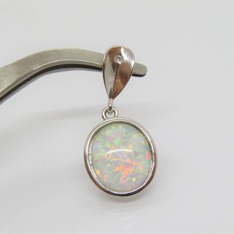 Vintage Sterling Silber Oval Weißer Opal & Topas Anhänger von wandajewelry2013