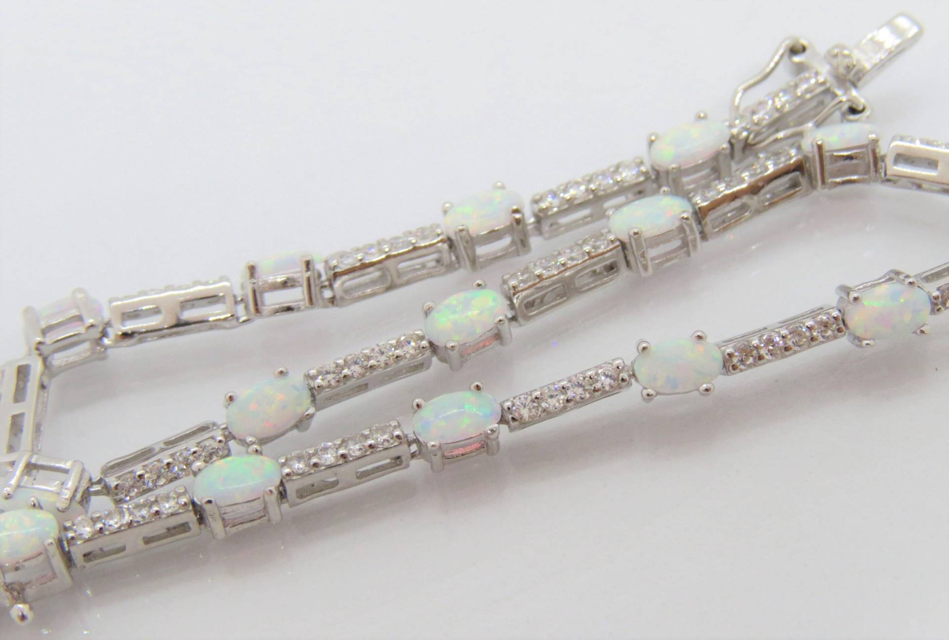 Vintage Sterling Silber Opal & Topas Gliederarmband von wandajewelry2013