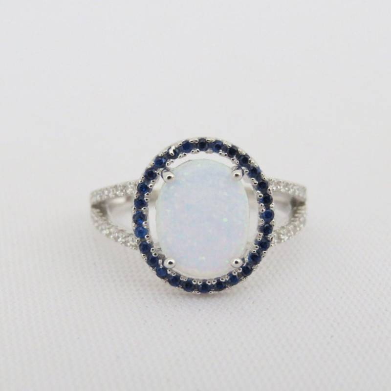 Vintage Sterling Silber Ring Mit Weißem Opal, Blauem Saphir Und Topas von wandajewelry2013