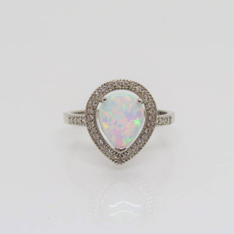 Vintage Sterling Silber Ring Mit Weißer Opal & Topas Halo Größe 7 von wandajewelry2013