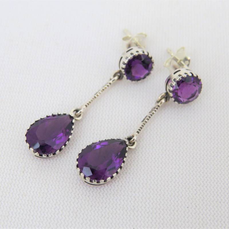 Vintage Sterling Silber Runde & Tropfenschliff Amethyst Tropfen Ohrringe von wandajewelry2013