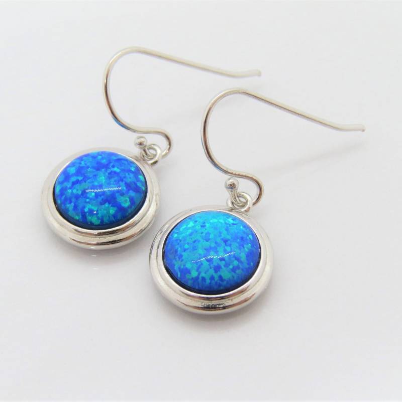 Vintage Sterling Silber Rundschliff Blauer Opal Ohrringe von wandajewelry2013