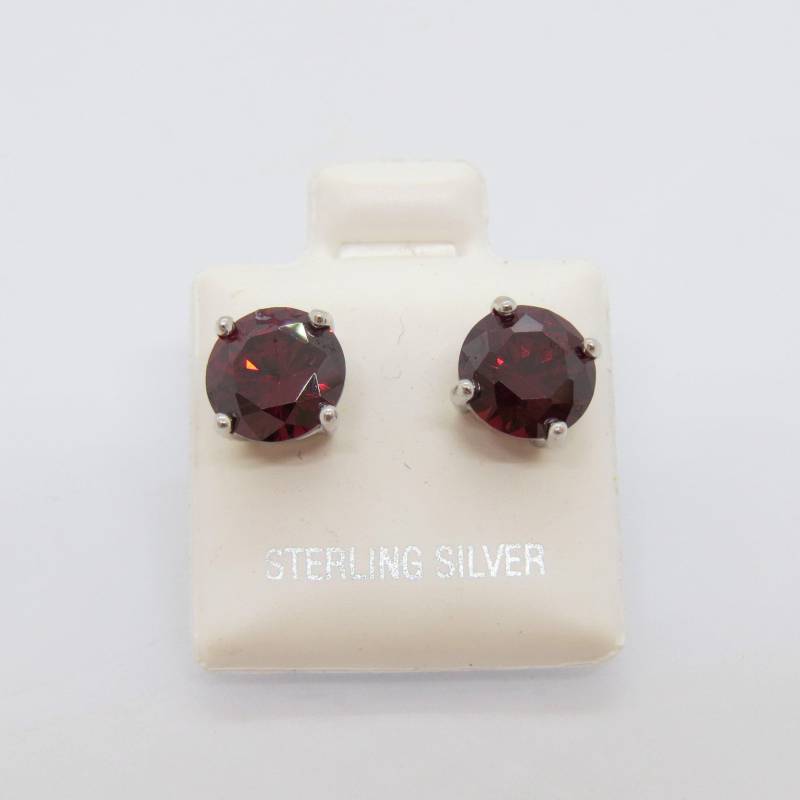 Vintage Sterling Silber Rundschliff Granat Ohrstecker 8 Mm von wandajewelry2013