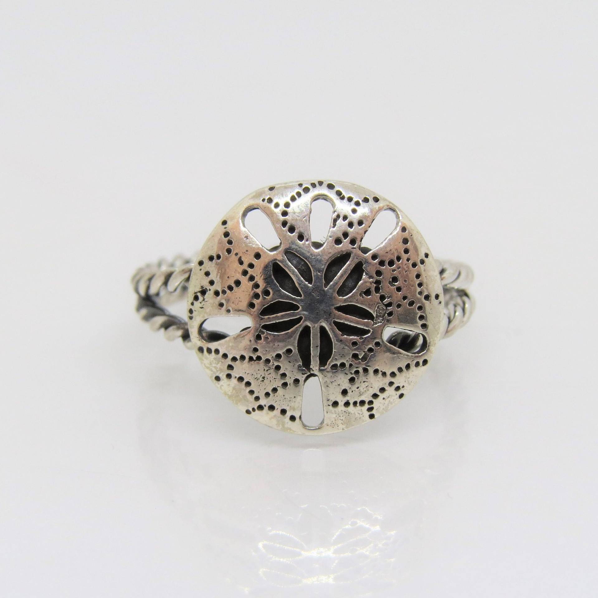 Vintage Sterling Silber Sand Dollar Doppelseil Ring Größe 7 von wandajewelry2013