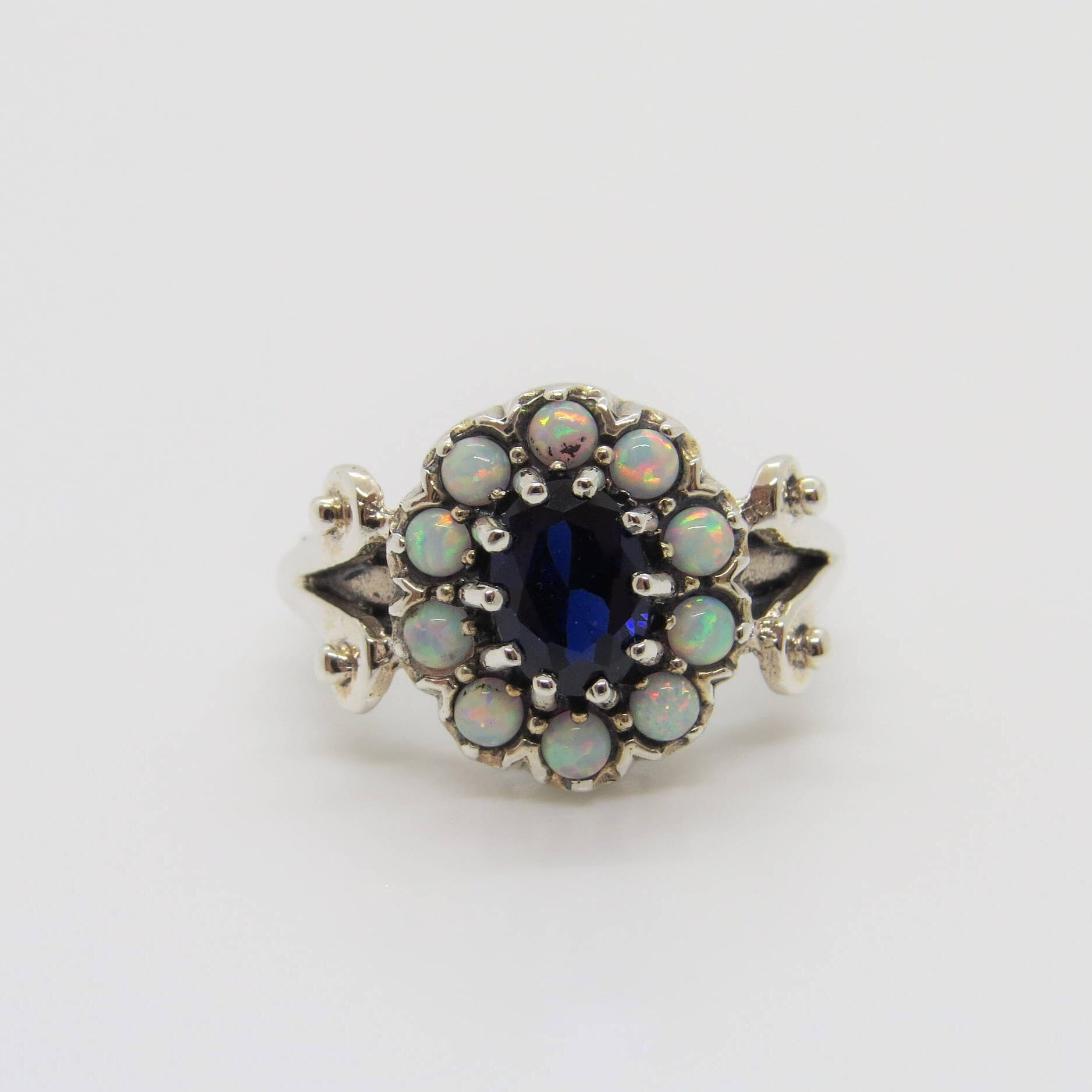 Vintage Sterling Silber Saphir & Weißer Opal Ring Größe 10 von wandajewelry2013