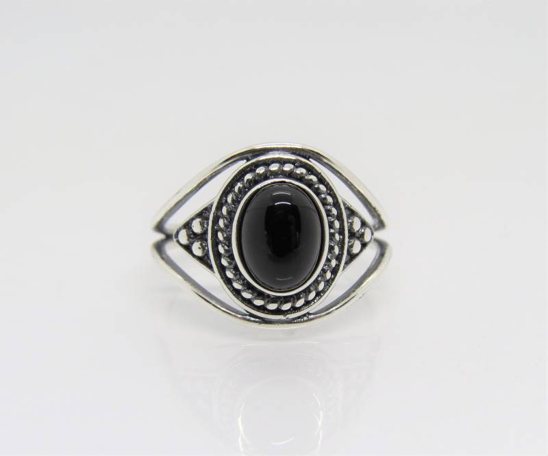 Vintage Sterling Silber Schwarzer Onyx Filigraner Ring Größe 7 von wandajewelry2013