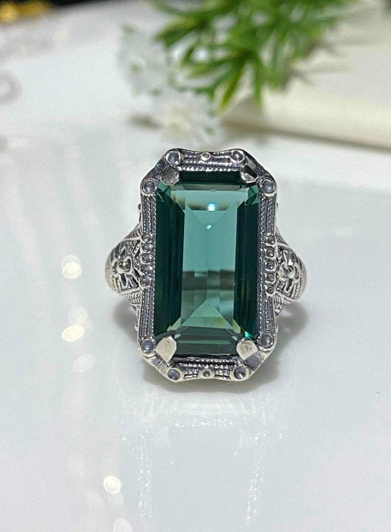 Vintage Sterling Silber Smaragd Filigran Ring Größe 9 von wandajewelry2013