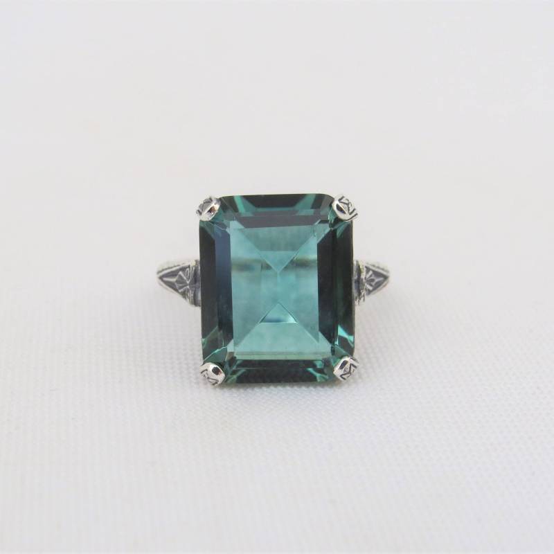 Vintage Sterling Silber Smaragd Filigraner Ring Größe 10 von wandajewelry2013